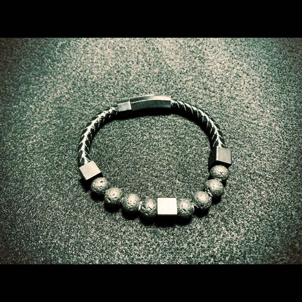 Men’s Lava Rock and Leather bracelet